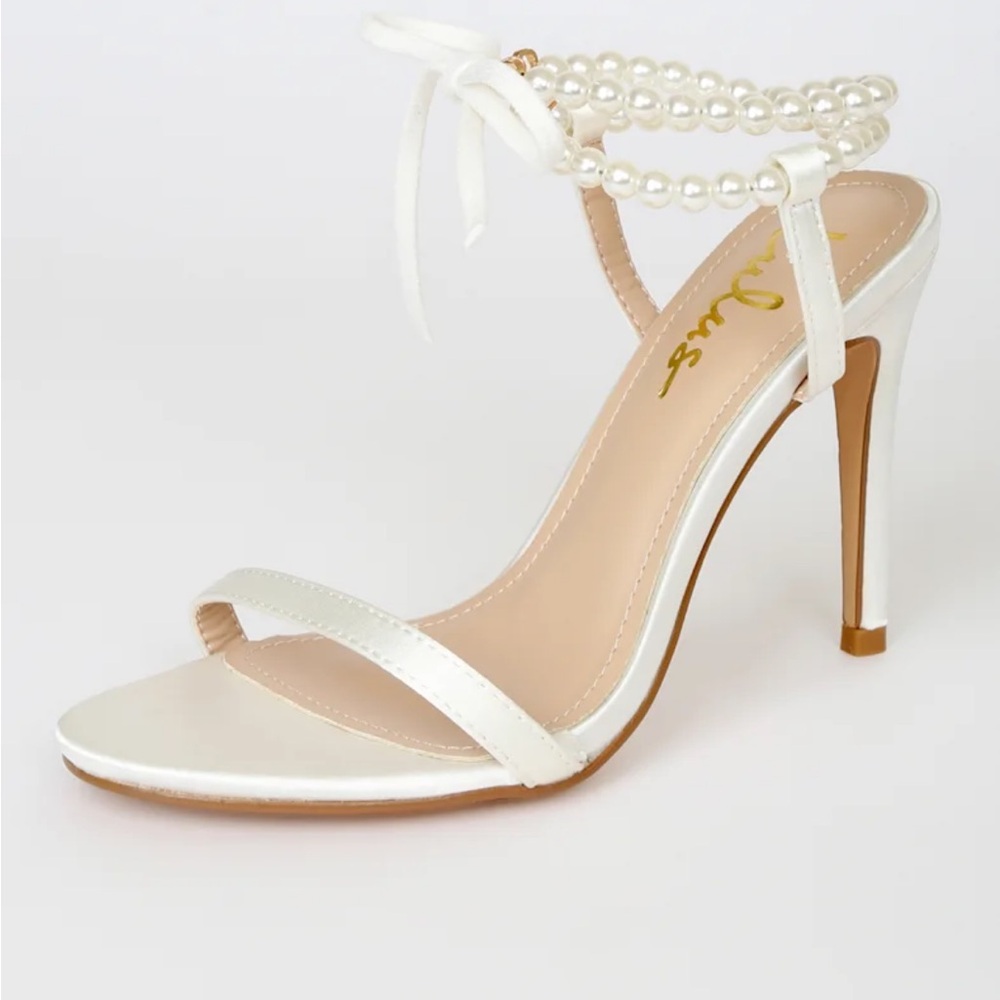Lulus White Pearl and Satin Heels